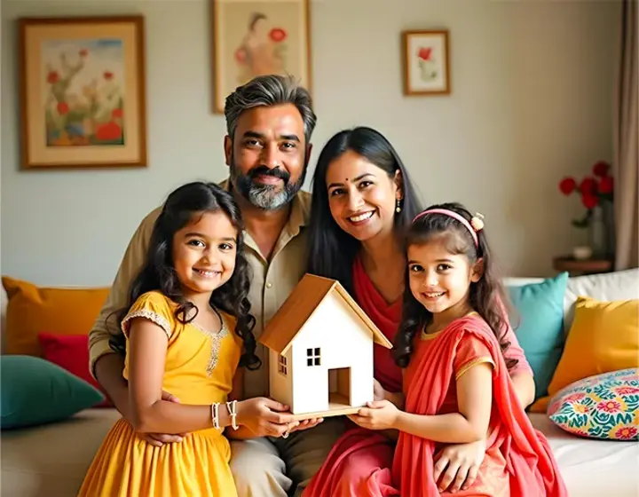 Happy family looking at property